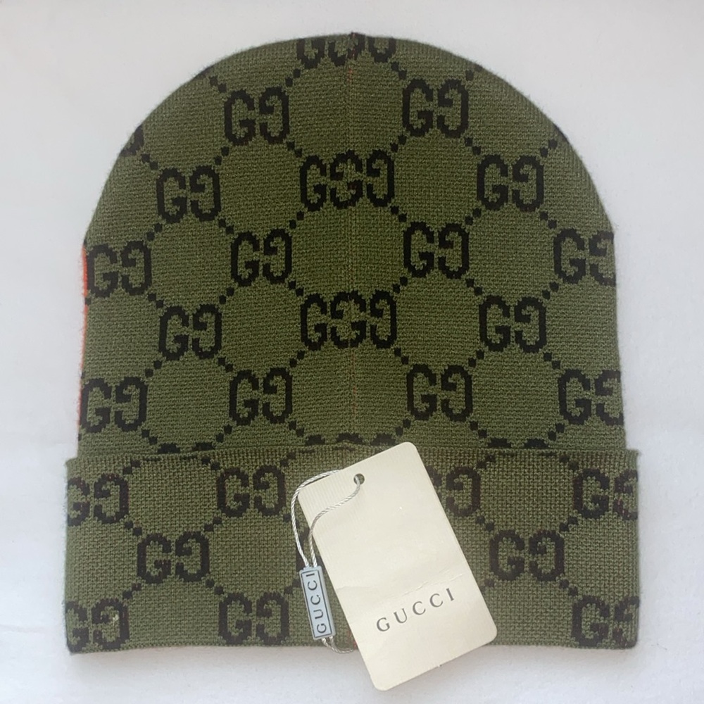 Gucci Red and Orange Beanie with Green Trim - Picture 2 of 3